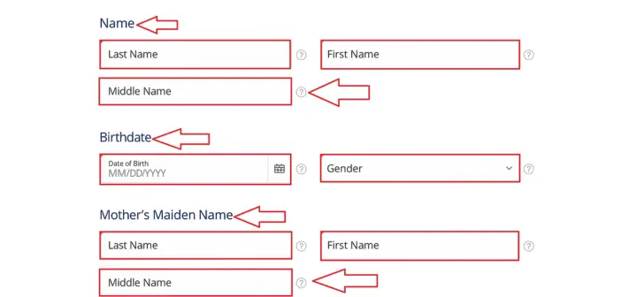 LTO LTMS portal personal information form showing fields for Last Name, First Name, Middle Name, Date of Birth, Gender, and Mother's Maiden Name