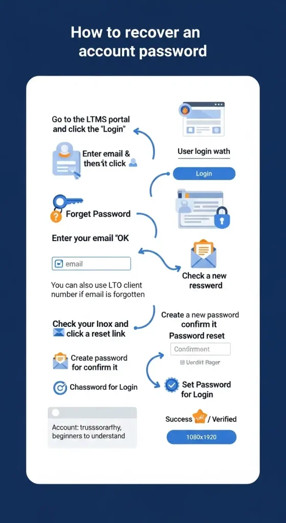 Steps to recover an account password at LTO portal